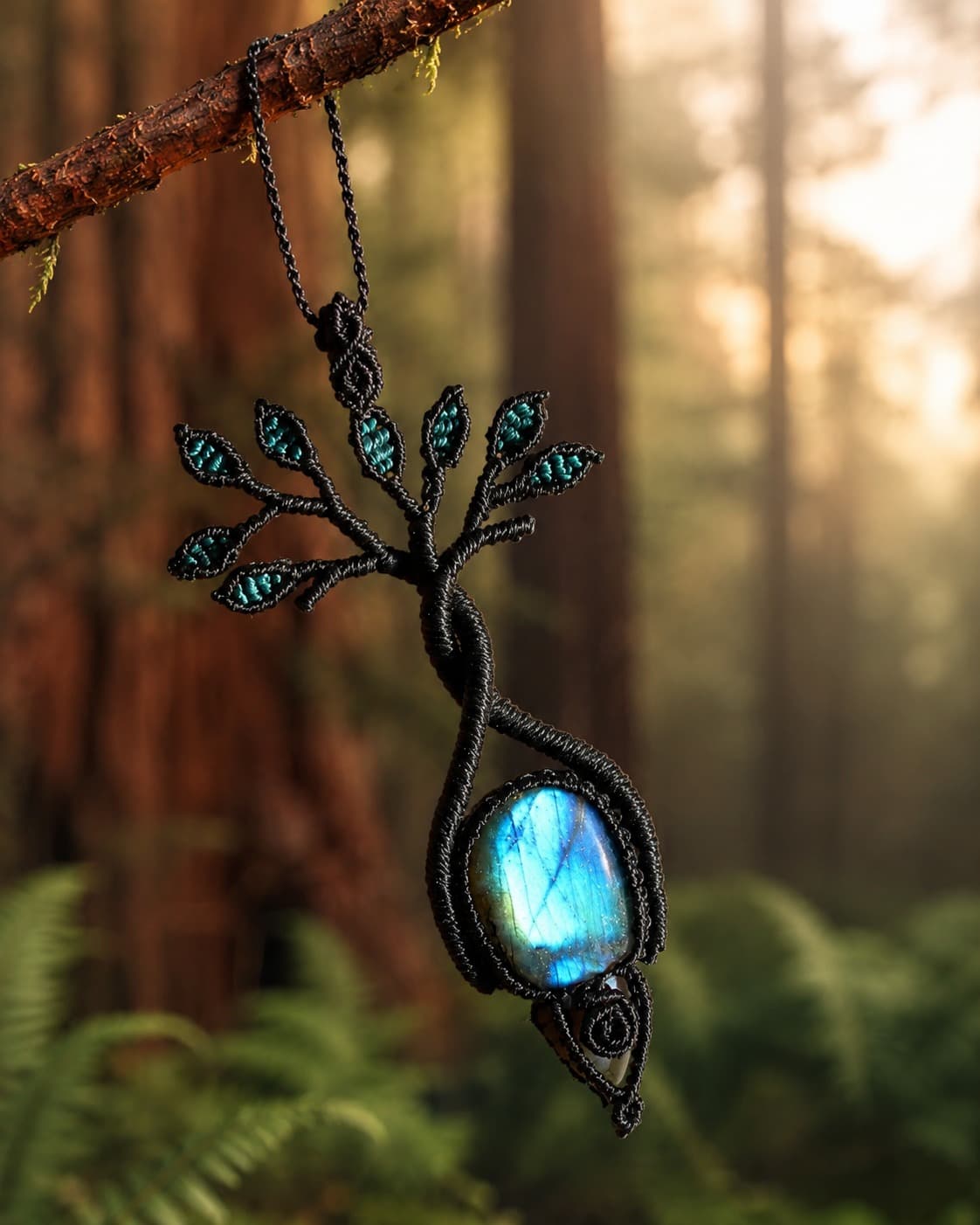 Colgante artesanal de árbol de la vida con labradorita